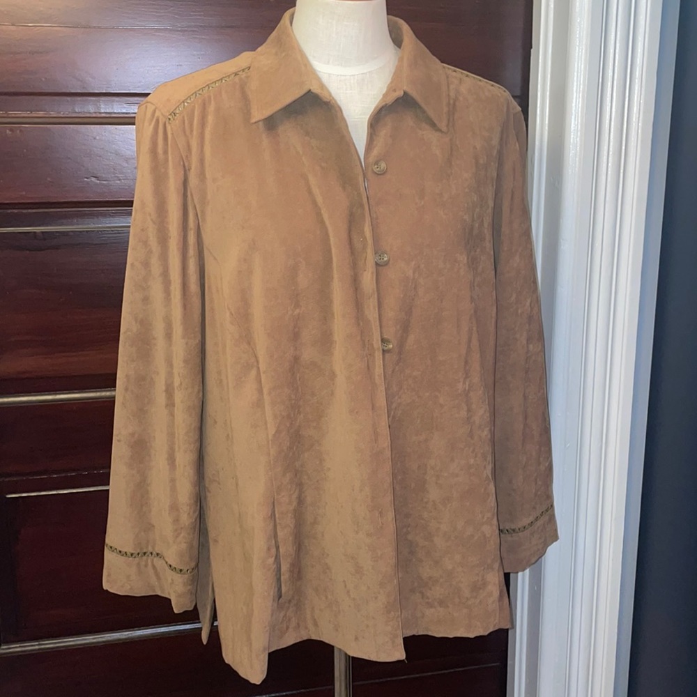 Norton McNaughton Tan Suede Button-Front Blazer Jacket